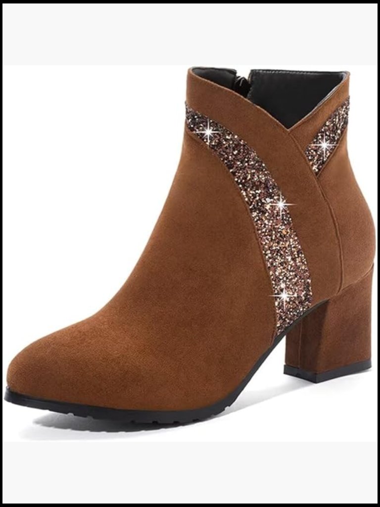 Fashion Block Chunky Heel Ankle Booties Round Toe Side Zipper Dress Boots